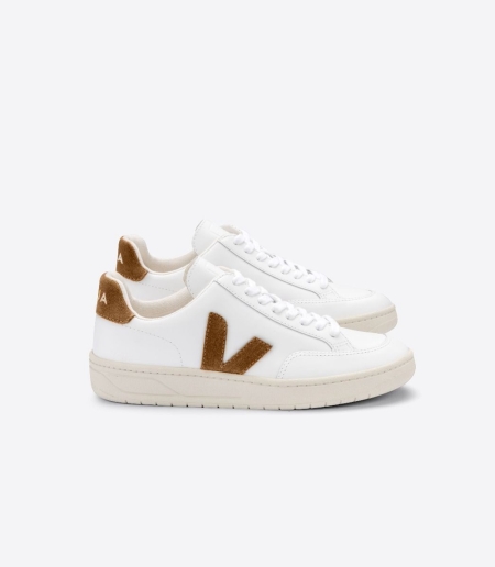 Men Veja V-12 Leather Trainers White/Brown ireland IE-6274KM
